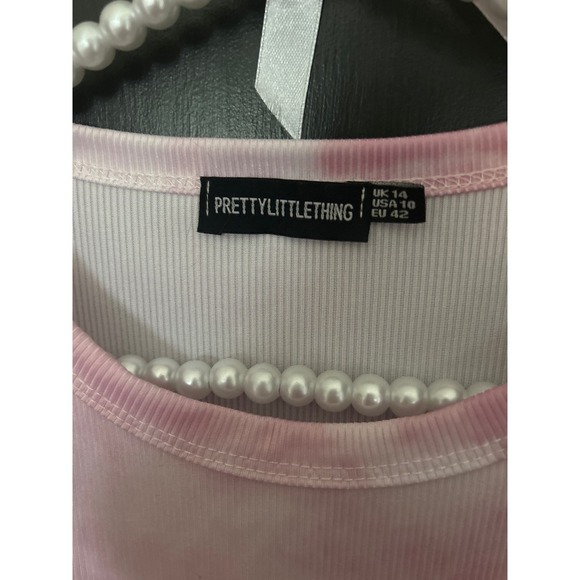 PrettyLittleThing Tie Dye Bodycon Dress Ruched Sleeveless Pink White Size 10 - Picture 2 of 4